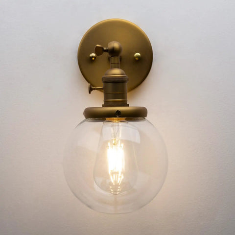 Industrial Style Wall Sconce With Clear Globe Glass Hardwired Vanity Light Off Switch Vintage Farmhouse Loft Bedroom