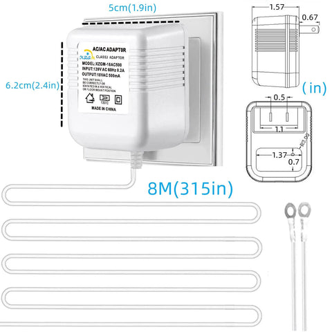 Long Lasting Plug In 18V 500mA Video Doorbell Power Adapter With 315 Inch Cable Quiet Transformer for Ring Nest Arlo Wyze Eufy