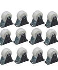 12 Pcs White PP Nylon Furniture Caster Wheels 1 Inch on silver metal plates, showcasing heavy-duty design for furniture.