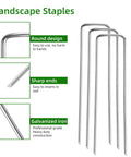 Tough As Nails Heavy Duty Galvanized 5 Inch Lawn Staples 11 Gauge U Shaped Ground Spikes shown with sharp ends and round design