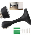 Heavy Duty Magnetic Door Stopper Keeps Interior Doors Securely Open Wall Mount with matte black zinc base and installation hardware.
