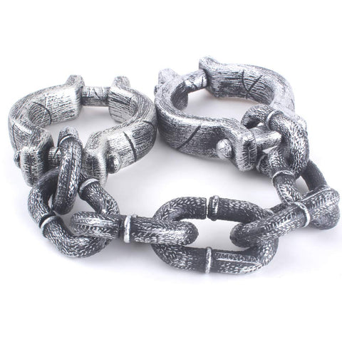 Plastic Halloween Shackles On Chain Handcuff Prop For Dope Costume Decor And Photo Ops Lightweight Cuffs 4 Inch Diameter 32 Inch Chain