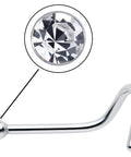 20 Gauge Nose Stud In Stainless Steel 316L With Clear Accent Micro Screw Head, 6mm Length, shown in close-up view