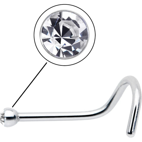 20 Gauge Nose Stud In Stainless Steel 316L With Clear Accent Micro Screw Head, 6mm Length, shown in close-up view