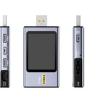 Front and side view of USB Power Multimeter With 2 Inch HD LCD Display And Bluetooth App, Type C Voltage Tester.