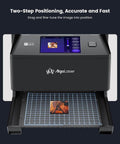 AlgoLaser 10W portable laser engraver with 3.5-inch touchscreen, dark gray body and grid engraving bed