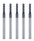 Five Carbide Ball Nose End Mill Bit 3/32 Inch Diameter 1/8 Inch Shank Four Flute CNC Router Bit For Hardened Steel Wood Aluminum AlTiN Coating