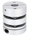 Aluminum alloy shaft coupling for motor connections, 44x50–14x14, silver, Amazon brand