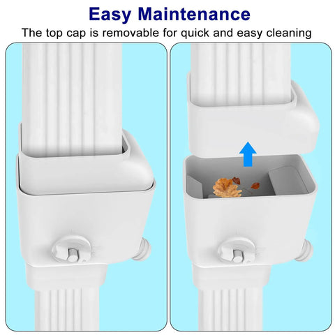 Universal Gutter Downspout Diverter With Built In Filter Screen White Fits 2x3 And Oversize 3x4 Downspouts Reversible Spout For Left Or Right Install Easy No Fuss Setup, removable top cap
