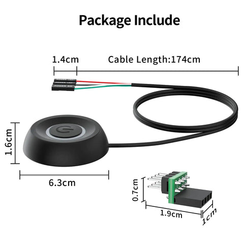External Desktop PC Power Button Switch With LED Easy Install Power On Off Button Extension Cable For Computer Motherboard And DIY PC Builds In Hard To Reach Setups No Brainer, black 174cm cable, 6.3cm switch