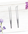 Stainless Steel Aquarium Plant Tweezers Set 2 Pack With Straight And Curved Tips For Easy Fish Tank Planting Durable Rust Resistant Tools For Aquascaping And Aquarium Maintenance, top view