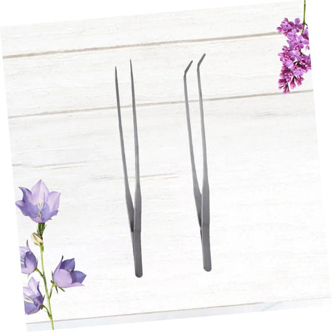 Stainless Steel Aquarium Plant Tweezers Set 2 Pack With Straight And Curved Tips For Easy Fish Tank Planting Durable Rust Resistant Tools For Aquascaping And Aquarium Maintenance, top view