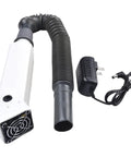 Badass Soldering Fume Extractor With Adjustable Telescopic Hose For Crisp Air Purification And Easy Workbench Flow On Precision Electronics Repair Tasks With Absolute No Sweat Performance, featuring an electric fan and flexible hose.