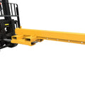 Industrial Grade 5 Ton Forklift Telescopic Bidirectional Jib Boom With Slick Two Way Pivot For Swallowing Steel Pipes And Killing Grunt Work On Tight Sites, yellow crane extension with dual hooks.