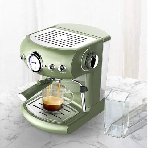 Fully Automatic And Semi Automatic Espresso Coffee Machine With Retro Design For Home Or Small Biz Pump Driven Strong Steam And Milk Froth Green Color Easy Auto And Manual Modes