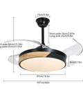Ceiling Fan with Light 42 Inch Modern Round Chandelier Wireless Control, dimensions showing parts for installation.