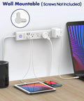 Power Strip Surge Protector With 6 Outlets And 4 USB Ports, 15 Ft Heavy Duty Extension Cord, Wall Mount setup on desk