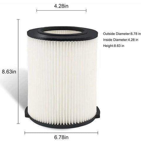 VF4000 Filter Replacement For Wet Dry Vacuums 5-20 Gallon, showing dimensions, compatible with Husky and Craftsman models