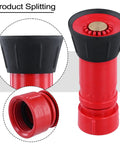 Badass Heavy Duty 1 Inch Fire Hose Nozzle Slick Red Thermoplastic Design showing adjustable mist control and threaded connection.