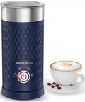 4 In 1 Electric Milk Frother And Warmer For Lattes Cappuccinos Macchiatos Hot Chocolate And Matcha next to cappuccino cup