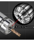 High Precision Spring Collet Set For Milling Tapping And Carving With Durable Steel Construction To Hold Tools Securely In ER11 ER16 ER20 And ER25 Sizes For Your Workshop Projects Today, showing steel collet with drill bit.