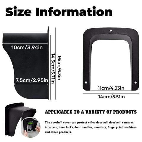 Waterproof Video Doorbell Cover With Anti Glare Shield Large Size Rain Guard includes size measurements and uses