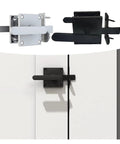 Heavy Duty Aluminum Gate Latch With Killer Grip Lever, Weather Ready Outdoor Door Bolt For Fences And Decks on a white gate.