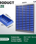 75 Drawer Parts Organizer Cabinet Top Shelf Storage Game Changer For Garage And Home Workshop with size and dimensions displayed.