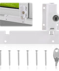 Keyed Sliding Door Lock For Glass Doors With Childproof Design, Dual Security Defense, Includes 6 Screws And Key, Fits Four Point Seven Six Inch Base, White, Easy Installation, Home Security