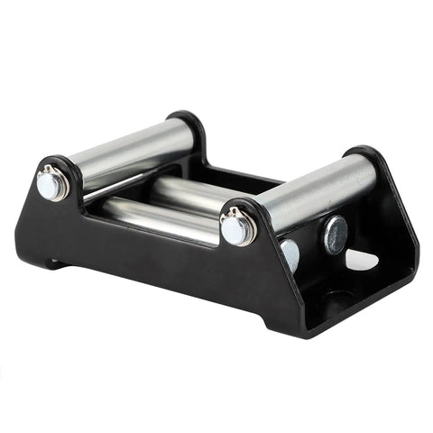Beefy Heavy Duty Winch Roller Fairlead Galvanized To Fit 110mm 4.3in Hole Distance, sturdy black frame, friction reducing design