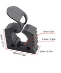 Heavy Duty Rubber Clamp Mount For Roof Rack Shovel Holders Four Pack, close-up of black rubber clamp with dimensions labeled