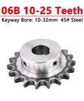Sturdy Industrial 06B Drive Sprocket Gear Made From Premium 45# Steel With 10 To 25 Teeth Options And 32mm Max Bore For Heavy Duty Chain Drives Featuring Keyway Fitment Perfect For Rigged Machinery Repairs Now showing a close-up of the gear.