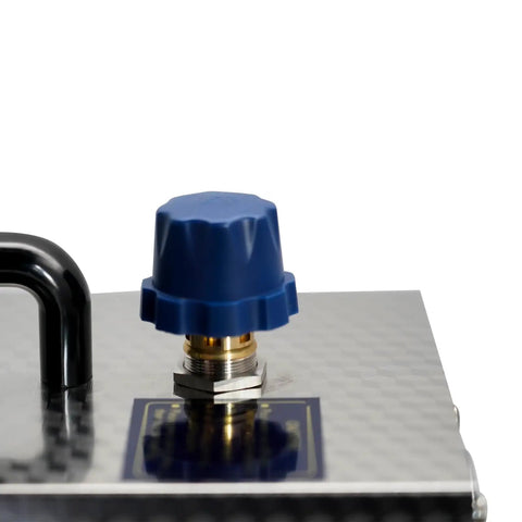 Close-up of the blue valve control on the top of the Heavy Duty 2L Jewelry Steam Cleaner And Gem Washer.