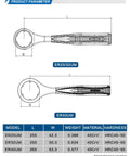 Technical drawing of ER25/32UM and ER40UM collet nut wrench with product parameters including size and hardness specifications.