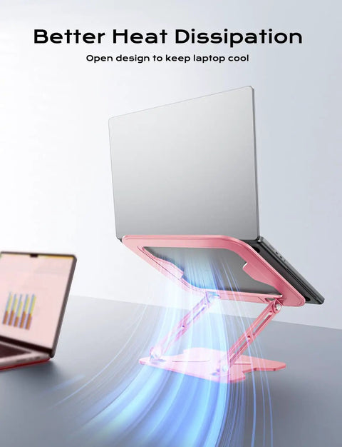 Adjustable Laptop Stand For Desk With Metal Foldable Riser Portable Ventilated Cooling Mount For 10 To 16 Inch Laptops Pink Ergonomic Holder For MacBook Air Pro And More On The Go with laptop.
