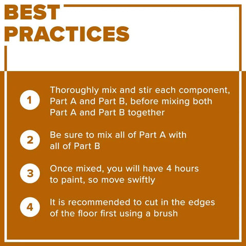 Best practices for Catalyzed Epoxy Garage Floor Paint Kit, Waterbased Semi Gloss Finish, 1 Gallon, Showroom Gray application steps