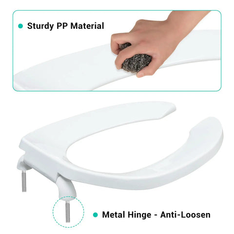 Heavy Duty Commercial Open Front Toilet Seat Built Tough For The Public Restroom Grind Elongated Shape with durable PP material.