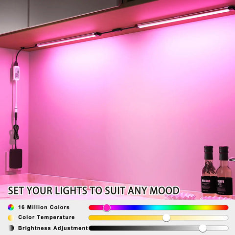 Under Cabinet LED Lighting Kit 12 Inch Dimmable RGB Multicolor Lights with WiFi Smart Control mounted under kitchen cabinet