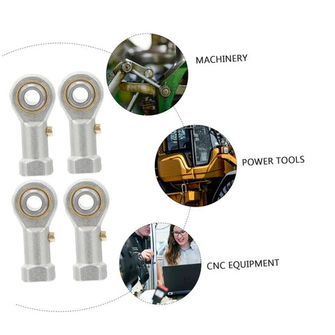 Four Shop Tested PHS6 Rod End Bearings featuring sharp female thread for machinery and power tools, engineered for smooth operation.