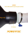 Pro Grade Threaded Dust Collection Quick Coupler Adapter Connects Standard 4 Inch Ports To 2.5 Inch Hoses With A Slick Right Hand Fit And No Sweat Setup close-up of hose adapter with 4 inch ID port.