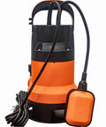 Professional Grade 0.5HP Submersible Water Pump With Automatic Float Switch 110V in orange, designed for quick water drainage.