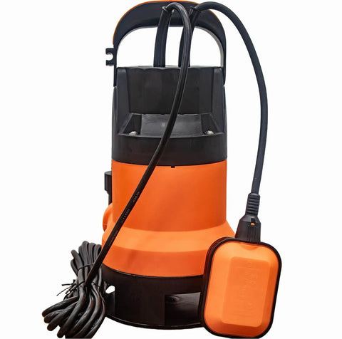 Professional Grade 0.5HP Submersible Water Pump With Automatic Float Switch 110V in orange, designed for quick water drainage.