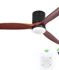 60 Inch Low Profile Ceiling Fan With Light And Remote Flush Mount With DC Motor And Wall Switch, Black And Walnut