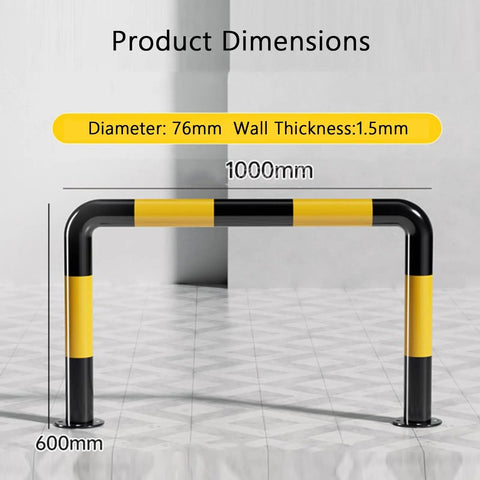 Beefy Heavy Duty Floor Mounted Bollard Safety Guard With Reflective Band, U Shaped Guardrail over gray floor, 1000mm x 600mm