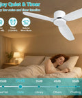 WINDBROOK Modern Ceiling Fan No Light, 42 Inch Black 3 Blade Ceiling Fan With Remote, above bed, demonstrating quiet function.
