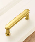 3 Inch Brushed Gold Cabinet Handles Set, 10 Pack Gold Cabinet Pulls, solid metal hardware with smooth rounded edges on white surface