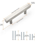 Pack of 10 Satin Nickel Stainless Steel Cabinet Handles with 76mm Hole Centers 127mm Overall Length T Bar Drawer Pulls