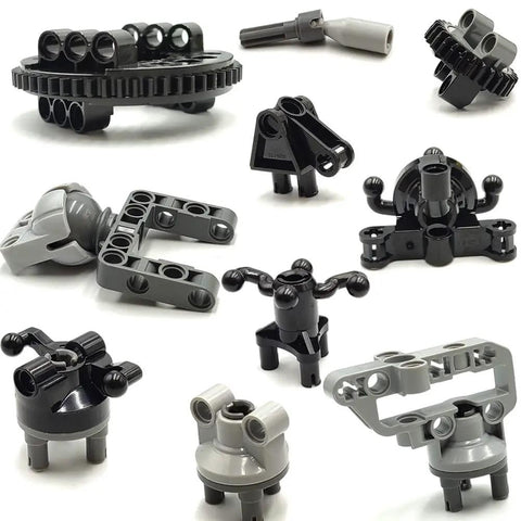Close-up of components from Technical Car Suspension Building Kit With 144 Pieces Including Wheels Connectors Shock Absorbers