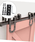 Carbon Splicing Piece Barn Door Track Connector Plate Kit No Fuss Install For Smooth Operation Easy Rail Assembly Track Fixing Bracket Flat Mending Repair Plate Quiet Durable Barn Door Sliding System Upgrade For Home Use installed on wooden barn door.