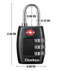 Single lock from 4 Pack 3 Digit Combination Luggage Locks TSA Approved For Travel On The Go Durable Padlocks For Suitcases And Baggage Backpacks Gym Bags And More Black, showing size dimensions.